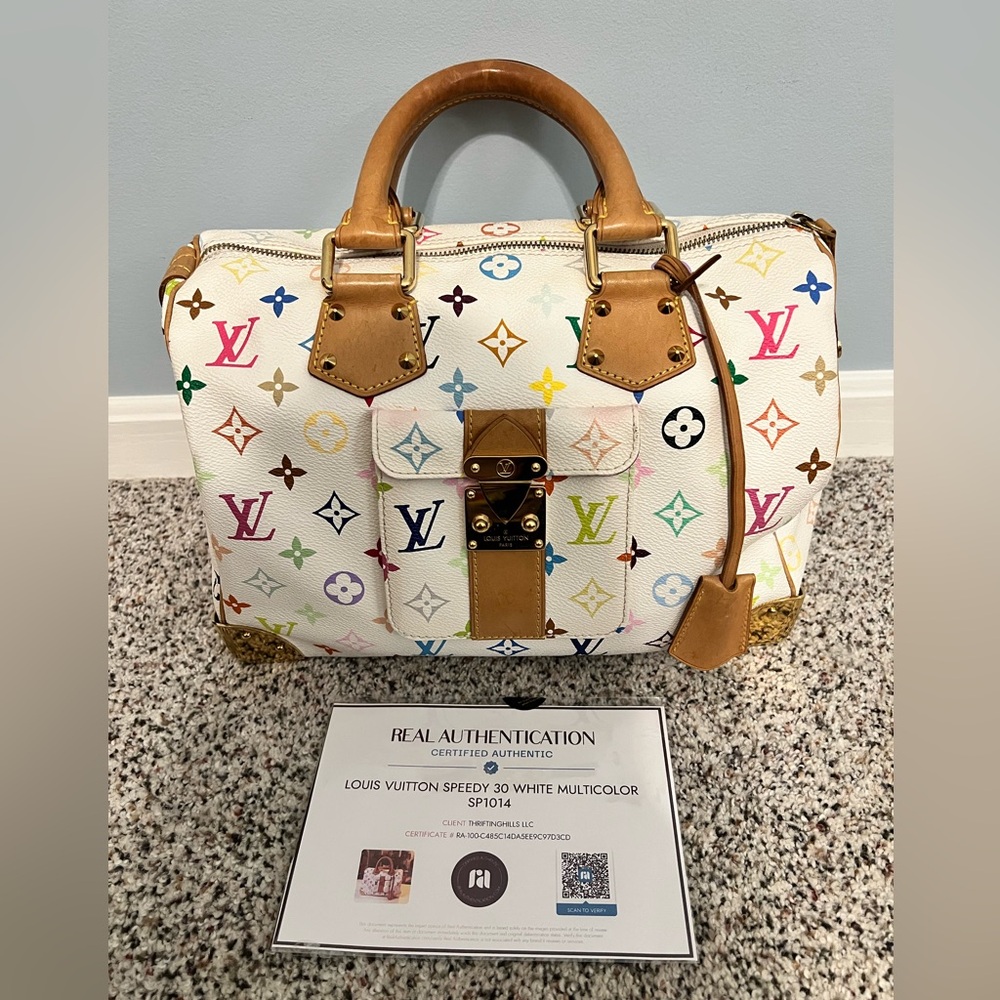 Authentic Louis Vuitton Takashi Murakami Speedy 30 White Multicolor SP1014